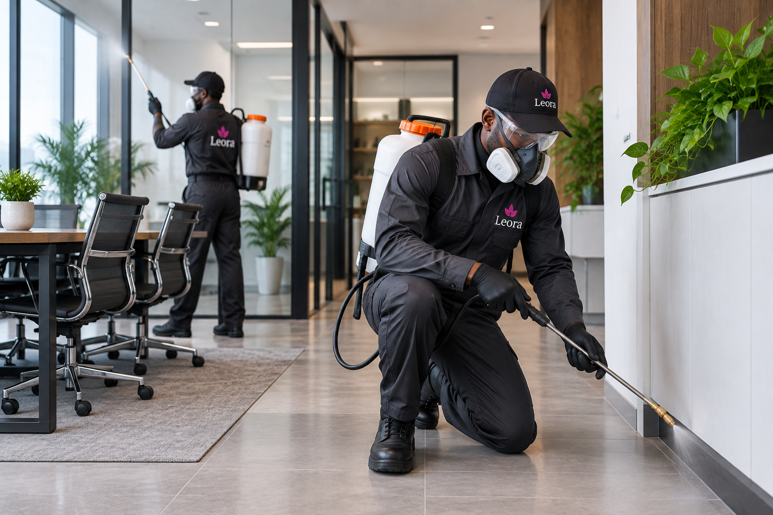 Professional pest control technician preparing a treatment