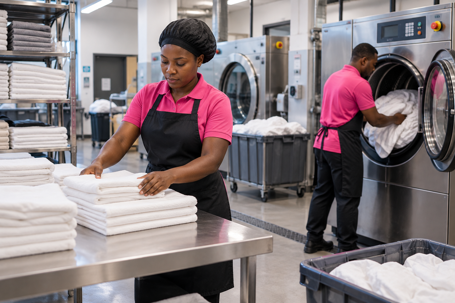 Clean folded commercial uniforms and workwear